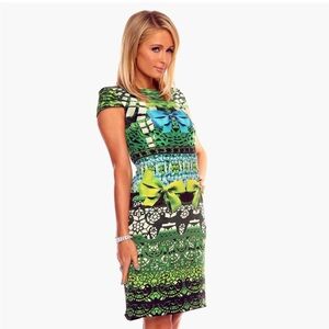 MARY KATRANTZOU Silk Expandit Garden & Bow Print Sheath Dress Size 10 UK